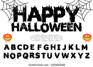 Isolated vector alphabet letters on a Halloween background vintage named Happy Halloween