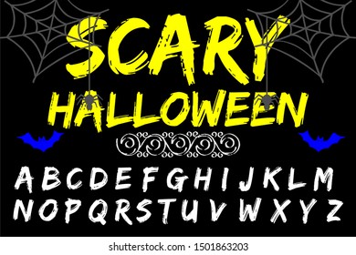 Isolated vector alphabet letters on a Halloween background vintage named Scary Halloween