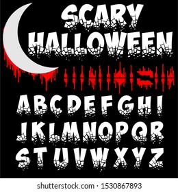 Isolated vector alphabet letters on a Halloween background vintage named Scary Halloween