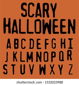 Isolated Vector Alphabet Letters On A Halloween Background Vintage Scary Halloween. Scary Bat Curly Haunt October Vampire Script Typeface Vector Vintage Spooky Ghost Alphabets Letters Fonts Grunge