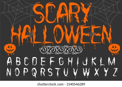 Isolated vector alphabet letters on a Halloween background vintage named Scary Halloween