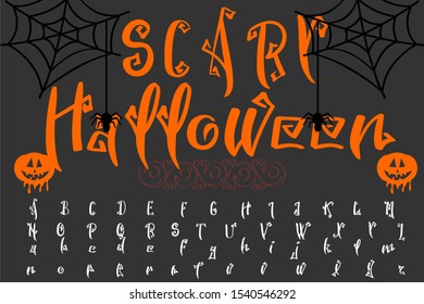 Isolated vector alphabet letters on a Halloween background vintage named Scary Halloween