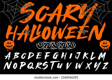Isolated vector alphabet letters on a Halloween background vintage named Scary Halloween
