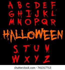 Isolated vector alphabet letters on a Halloween grunge background vintage named Halloween. 