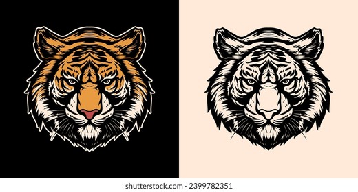 Isolated Vector of angry tiger head design. T-shirt graphic