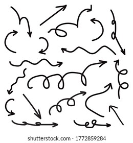 Isolated vector arrows drawn by hand on a white background