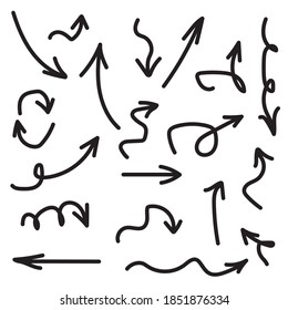 Flechas vectoriales aisladas dibujadas a mano sobre un fondo blanco