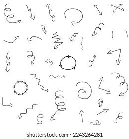 Isolated vector arrows, hand drawn on a white background