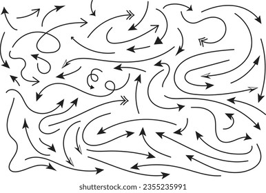 Isolated vector arrows, hand drawn on a white background