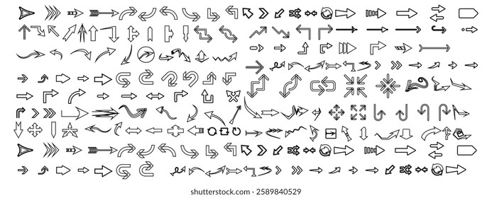 Isolated vector arrows hand drawn on a white background Arrow set vector 