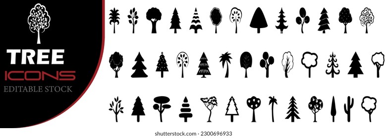 An isolated vector artwork of vintage tree and forest silhouettes in a monochromatic setting. Symbol for a natural line garden plant
