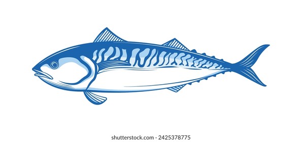 vector aislado de la ilustración de pescado de caballa atlántica, se puede utilizar para la etiqueta del mercado de pescado, el menú del restaurante de mariscos, la pesca y otros productos de pescado.