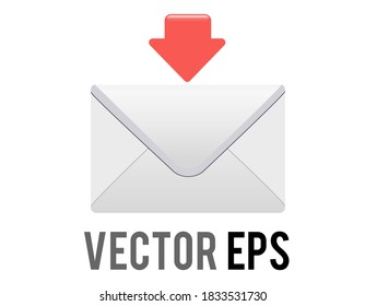 The isolated vector back of white envelope with down red arrow icon, represent downloading, direct messages, or mail generally.