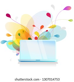 Isolated vector background wall paper of computer with abstract colorful bubbles.