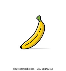 Isolated vector banana on a flat white background. Editable vector single banana fruit with a drop shadow.