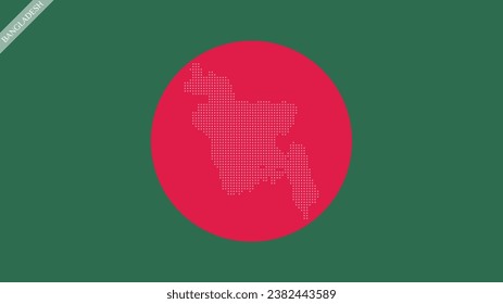 Isolated vector Bangladesh flag in Green and red colors. Using Bangladesh map transparent in the middle of the red circle, 6 by 10 ratio. 4k hi regulation eps10 vector file.