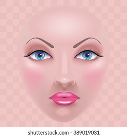 Isolated vector. Beautiful face in a natural make-up mask. EPS 10