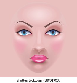 Isolated vector. Beautiful face in a natural make-up mask. EPS 10