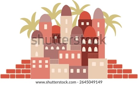 Isolated vector biblical cityscape with ancient architecture, jerusalem style buildings, desert landscape, perfect for christian education, children’s books, religious art, and historical illustration