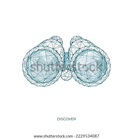 Isolated vector binoculars on white background. Discover low poly wireframe concept. 3D vector polygonal illustration. 
