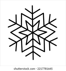 Ilustración vectorial aislada de la línea negra de un copo de nieve. Diseño web de invierno.