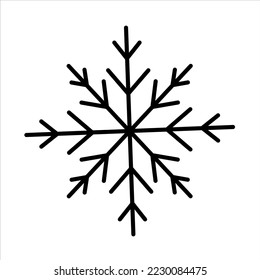 Ilustración vectorial aislada de la línea negra de un copo de nieve. Diseño web de invierno.