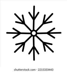 Isolated vector black line simple illustration of a snowflace. Winter web design.