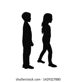 isolated vector, black silhouette boy and girl