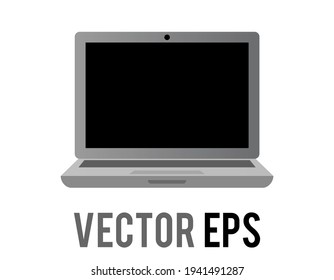 El vector aislado icono de computadora personal de escritorio negro y plateado en la vista frontal, dispositivo gris, abierto para mostrar una pantalla oscura, teclado y touchpad