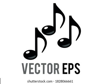 The isolated vector black three eighth notes music note emoji icon, represent music or singing