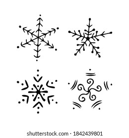 Isolated vector black and white abstract design set of lined silhouette ornamental star snowflake. The design is perfect for stickers, decorations, badges, invitations, logos, cards, tattoos