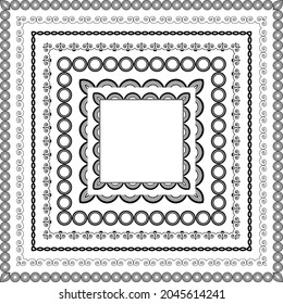 Einziger Vektor-Schwarz-Weiß-Clipart-Rahmen-Set; 7 quadratische, fantasievolle geometrische Ränder zum Mischen und Anpassen
