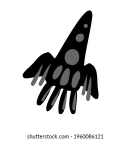 Isolated vector black and white design illustration set of detailed silhouette of rocket. The design is perfect for stickers, badges, logos, tattoos, packaging, coloring, cards and postcards