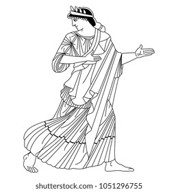 Isolated vector black and white illustration of an ancient Greek woman.