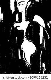 Isolated vector black and white illustration of a pagan Goddess. Numinous female archetype of Great Mother. Rough grunge style. 