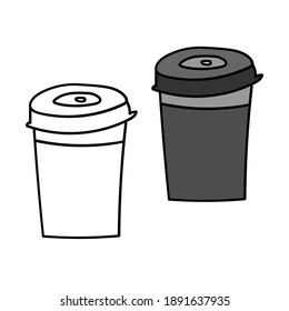 Isolated vector black and white illustration design of lined ornamental coffee latte cups. The design is perfect for stickers, badges, coloring illustrations, logo, cards, tattoos