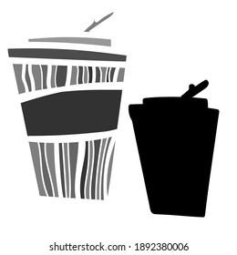 Isolated vector black and white illustration design of lined ornamental coffee latte cups. The design is perfect for stickers, badges, coloring illustrations, logo, cards, tattoos