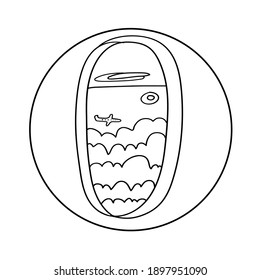 Isolated vector black and white illustration design of lined passenger airplane porthole window. The design is perfect for coloring, cards, stickers, advertisements, logos, badges