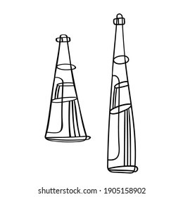 Isolated vector black and white illustration design set of lined beverage bottles. The design is perfect for stickers, icons, advertisements, logos, badges