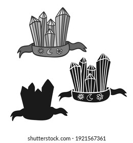 Isolated vector black and white illustration graphic design of lined talisman polygon crystal. the design is perfect for stickers, badges, logos, coloring, textile