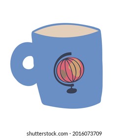 Isolated vector black and white illustration design of silhouette of a mug with globe. The design is perfect for stickers, badges, coloring illustrations, logo, cards, tattoos