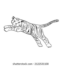 Isolated vector black and white illustration design of a lined abstract cute tiger. The design is perfect for cards, stickers, posters, coloring, postcards, logos, tattoos