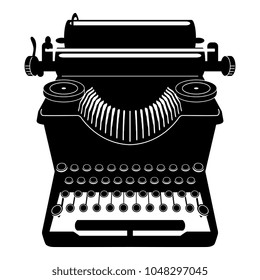 Isolated vector black and white silhouette of a vintage mechanical typewriter.