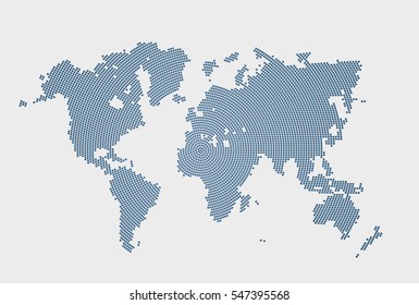Isolated vector blue dotted world map on white background. Computer abstract infographic for presentation. EPS 10