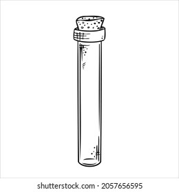  Isolated vector bottle. Line art empty transparent glass vial, bottle, jar.