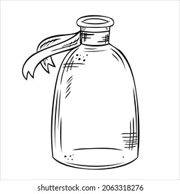  Isolated vector bottle. Line art empty transparent glass vial, bottle, jar.