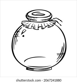  Isolated vector bottle. Line art empty transparent glass vial, bottle, jar.