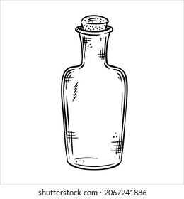  Isolated vector bottle. Line art empty transparent glass vial, bottle, jar.