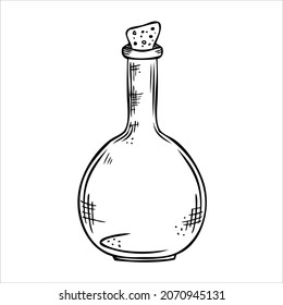  Isolated vector bottle. Line art empty transparent glass vial, bottle, jar.