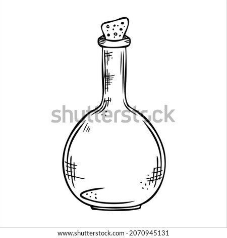  Isolated vector bottle. Line art empty transparent glass vial, bottle, jar.